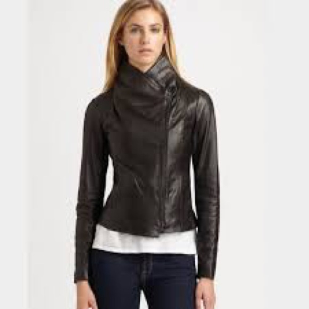 Vince black leather Scuba moto jacket